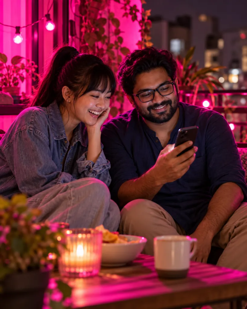 Friends sharing a local shop’s referral link on WhatsApp